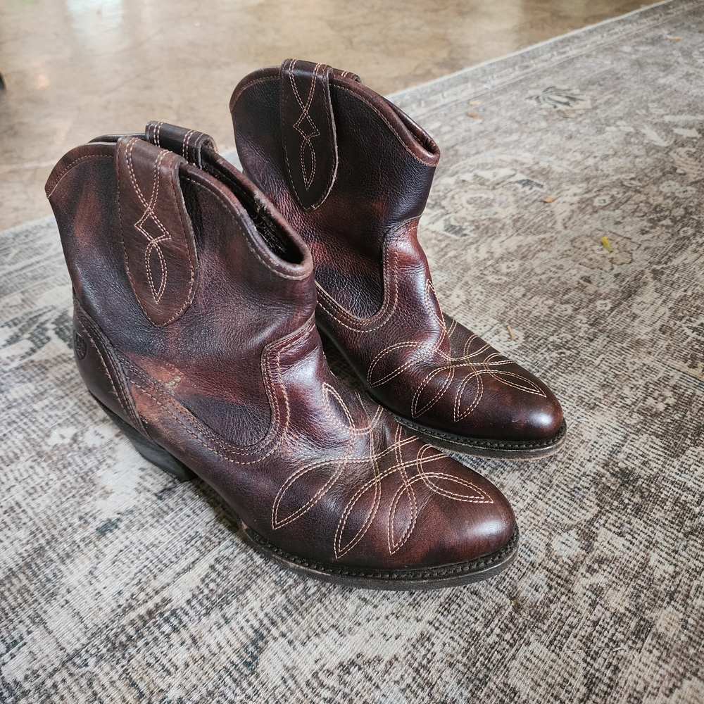 Ariat Dark Brown Leather Western Ankle Booties